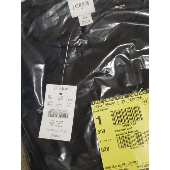 J. Crew Lightweight Quilted Heart Jacket Black 2X New NWT - Picture 12 of 12